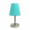 Creekwood Home Nauru 10.5in Petite Metal Stick Bedside Table Lamp in Sand Nickel with Fabric Empire Shade, Blue CWT-2007-BL